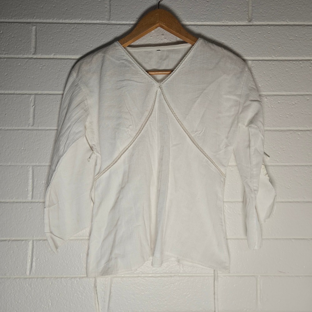 Vtg White Sheer Gauze Peasant Blouse 42 Flare Sleeve Boho Top Resortwear Bows